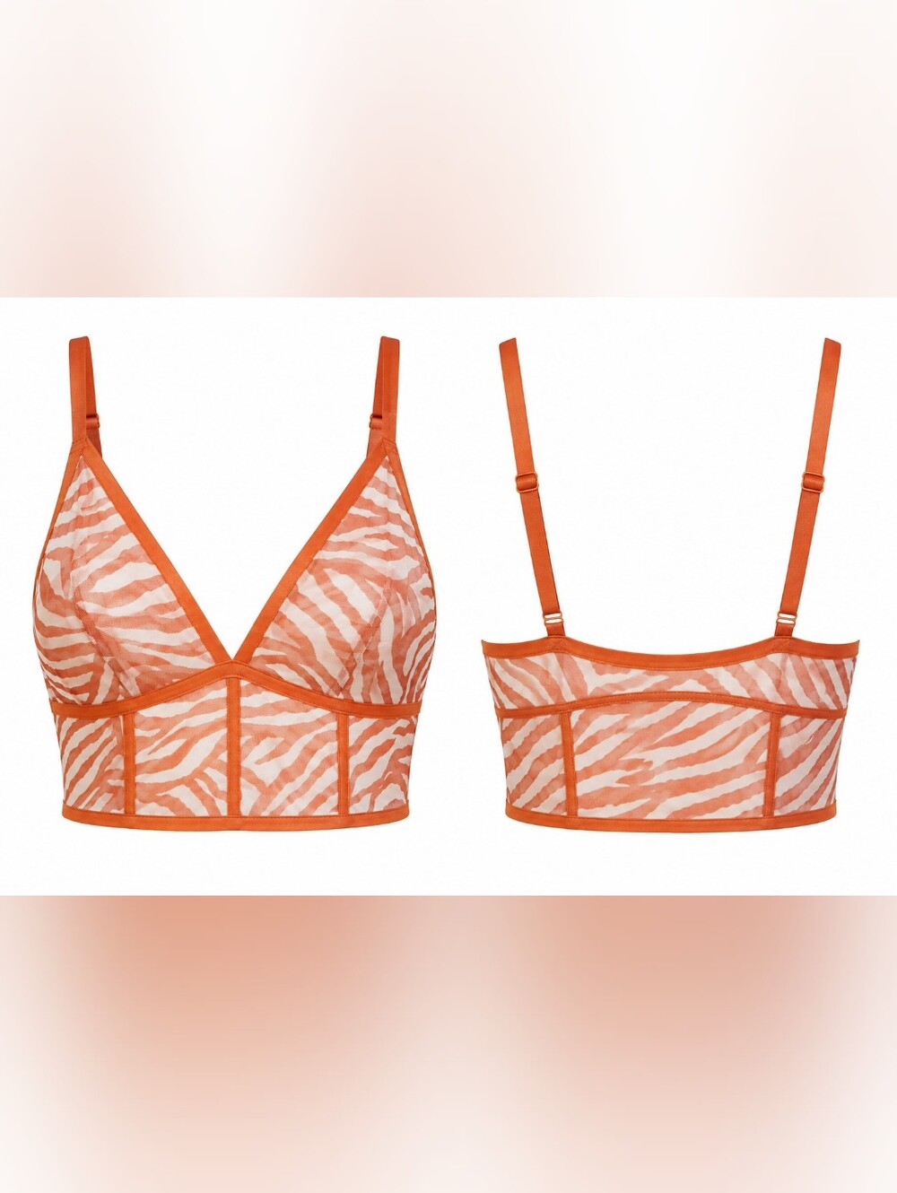NWOT Auden XL Orange Zebra Mesh Unlined Longline Bralette Animal Print UT Texas